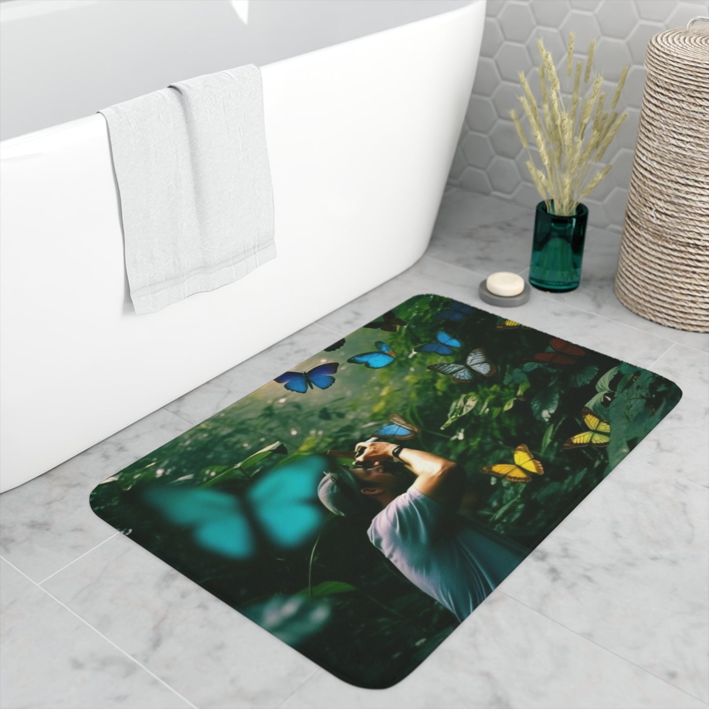 Memory Foam Bath Mat Jungle Butterfly 1