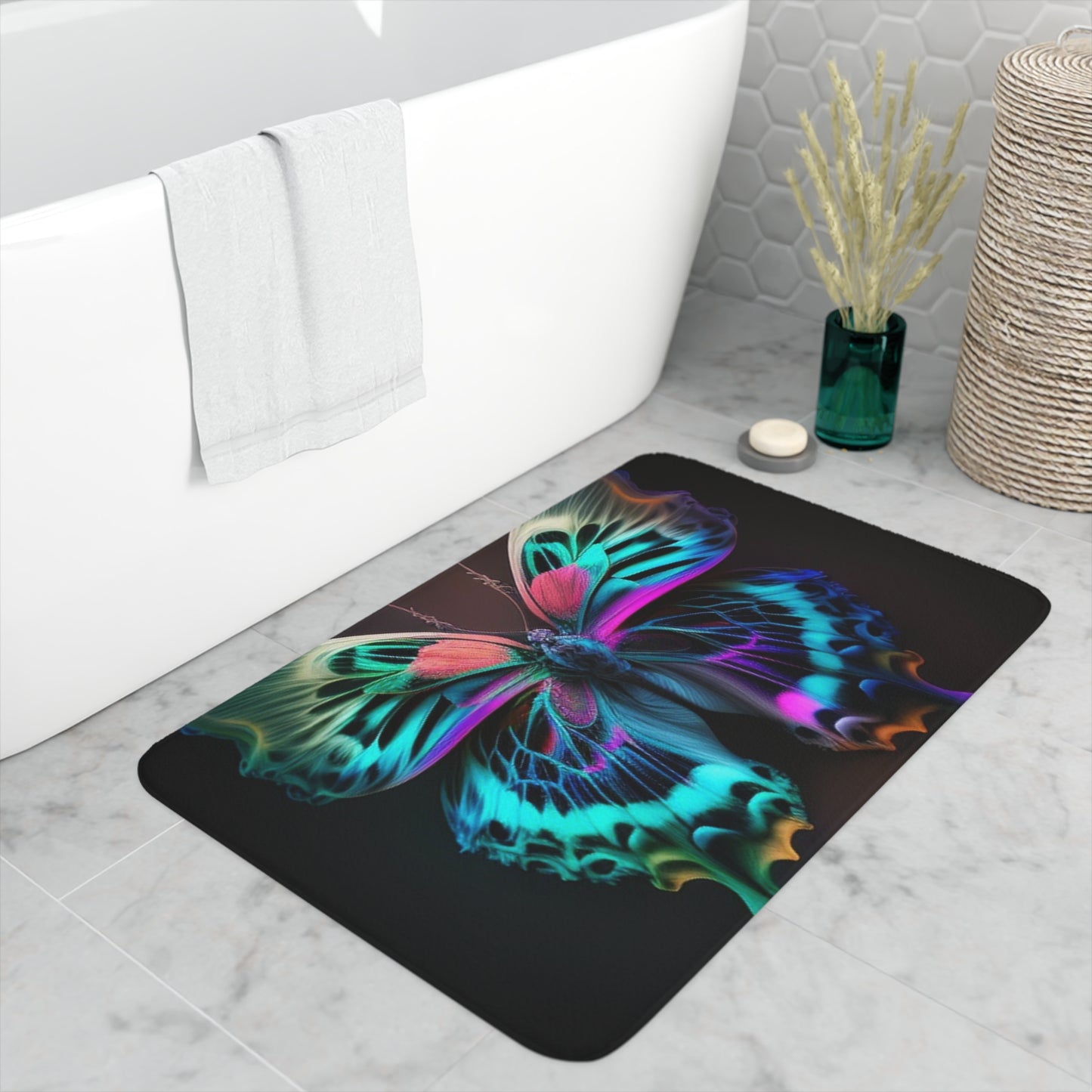 Memory Foam Bath Mat Neon Butterfly Fusion 1
