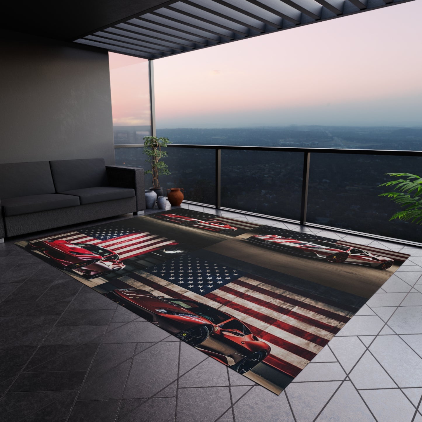 Outdoor Rug American Flag Background Ferrari 5
