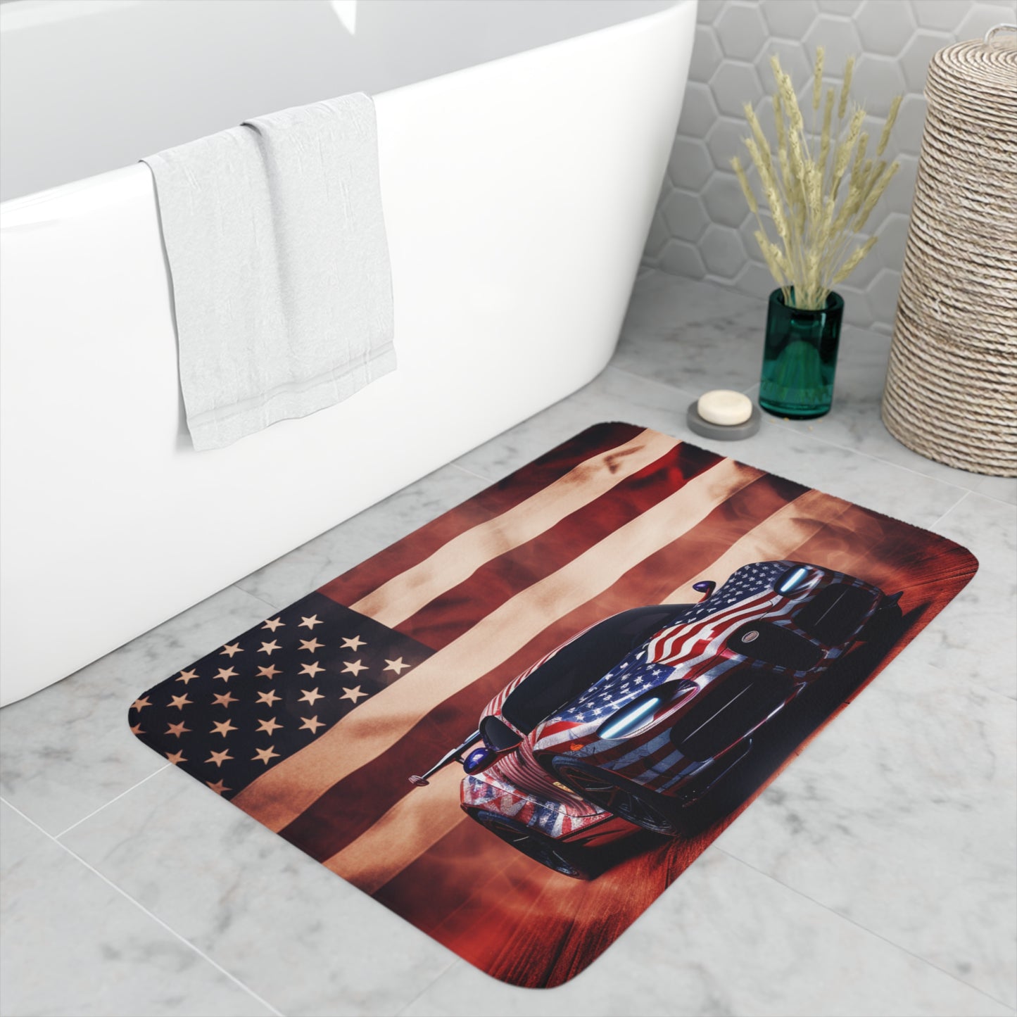 Memory Foam Bath Mat Abstract American Flag Background Bugatti 2