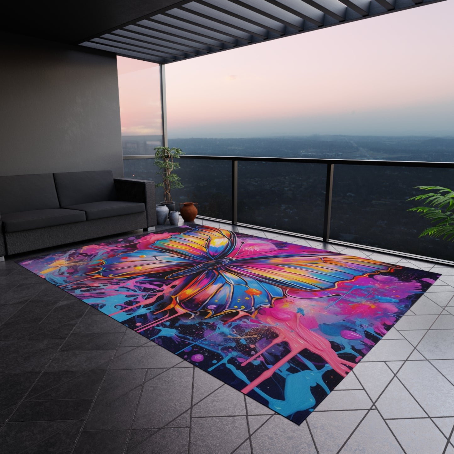 Outdoor Rug Pink Butterfly Flair 3
