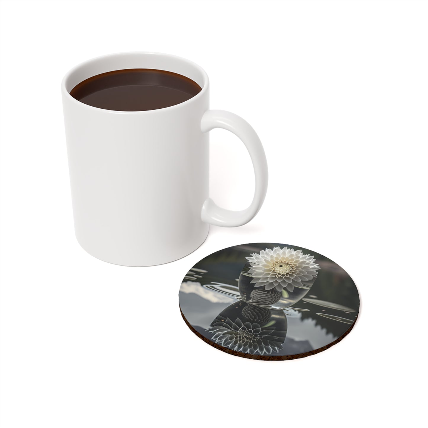 Cork Back Coaster White Dahlia 3