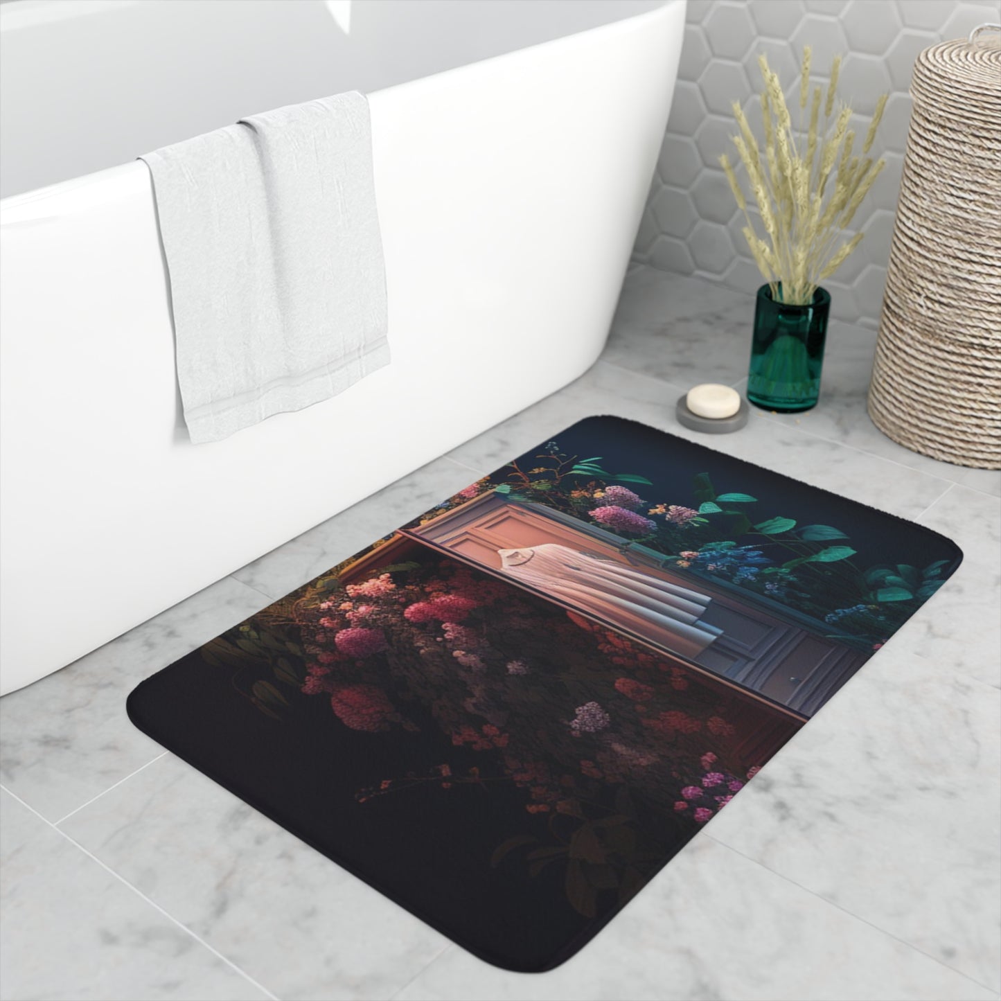 Memory Foam Bath Mat A Wardrobe Surrounded by Flowers 3