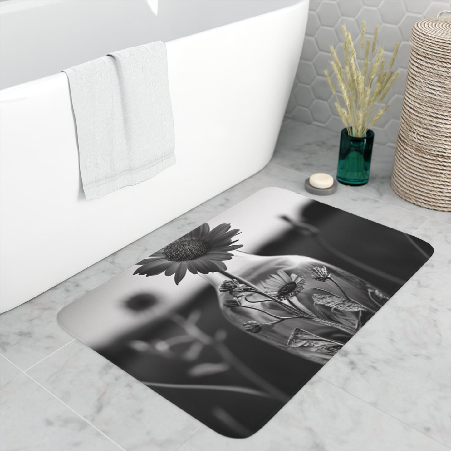 Memory Foam Bath Mat Yellw Sunflower in a vase 2