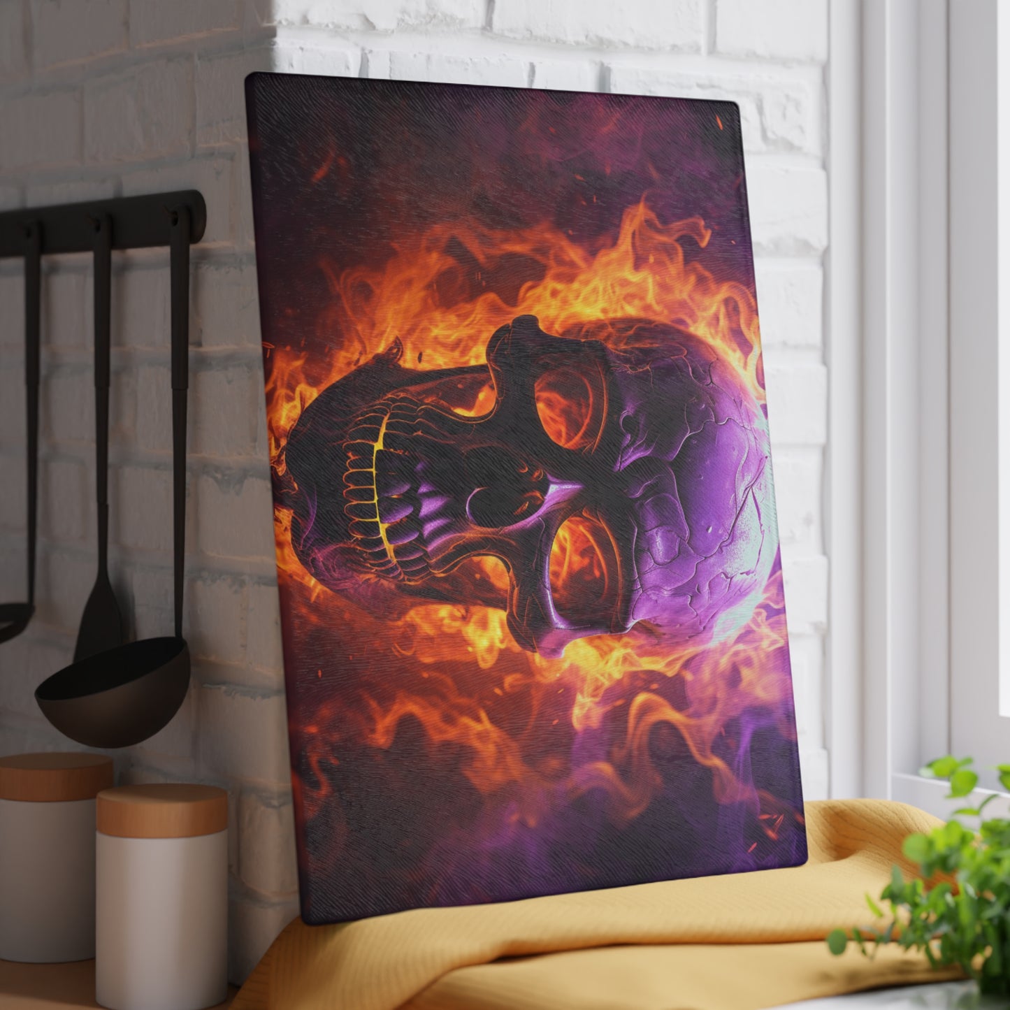 Glass Cutting Board Skull Flames 3