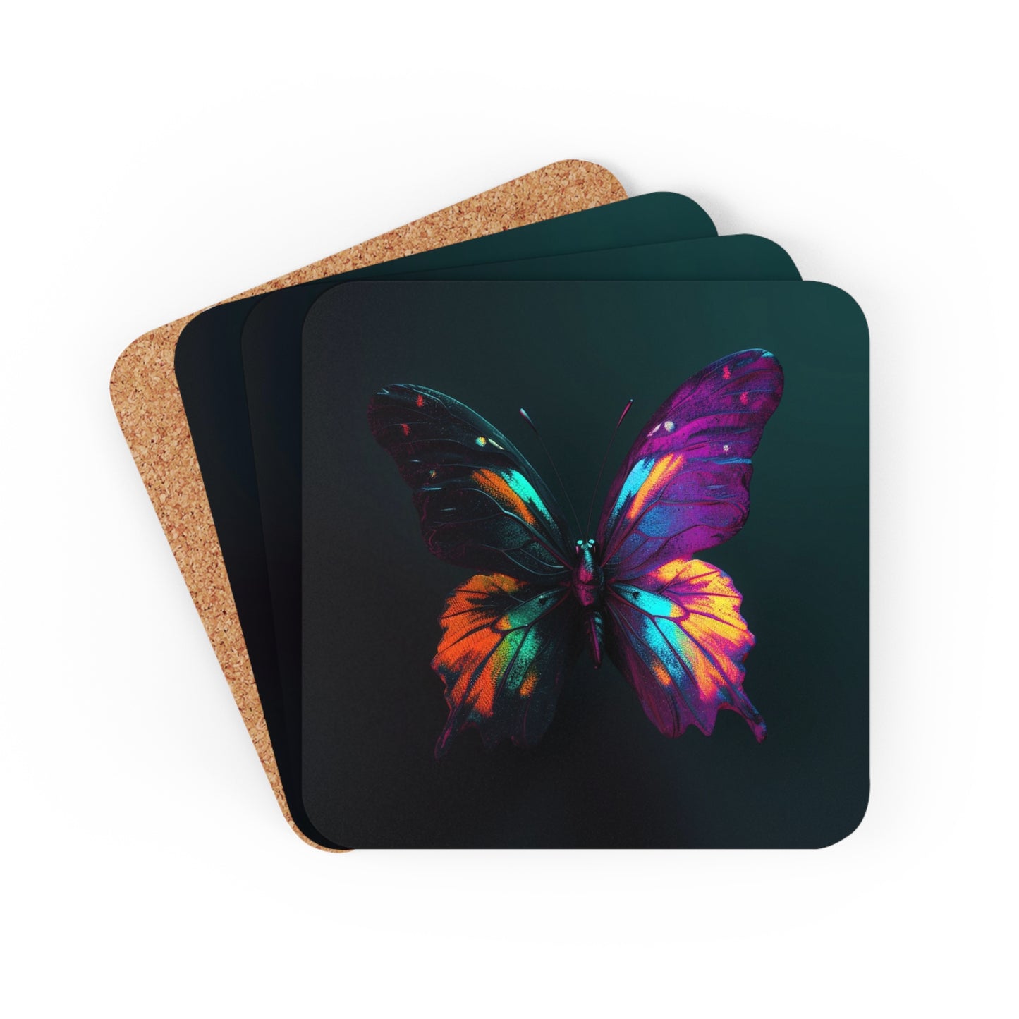 Corkwood Coaster Set Hyper Colorful Butterfly Purple 3