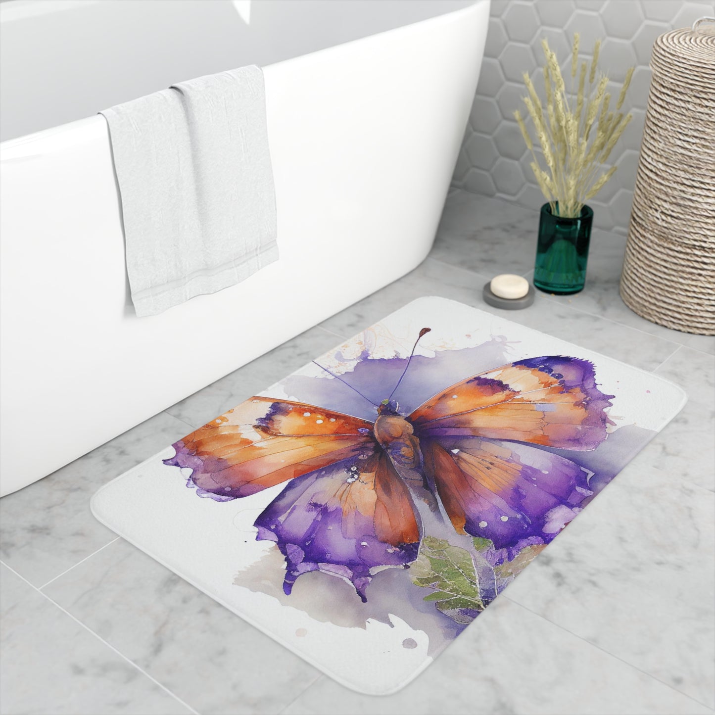 Memory Foam Bath Mat MerlinRose Watercolor Butterfly 2