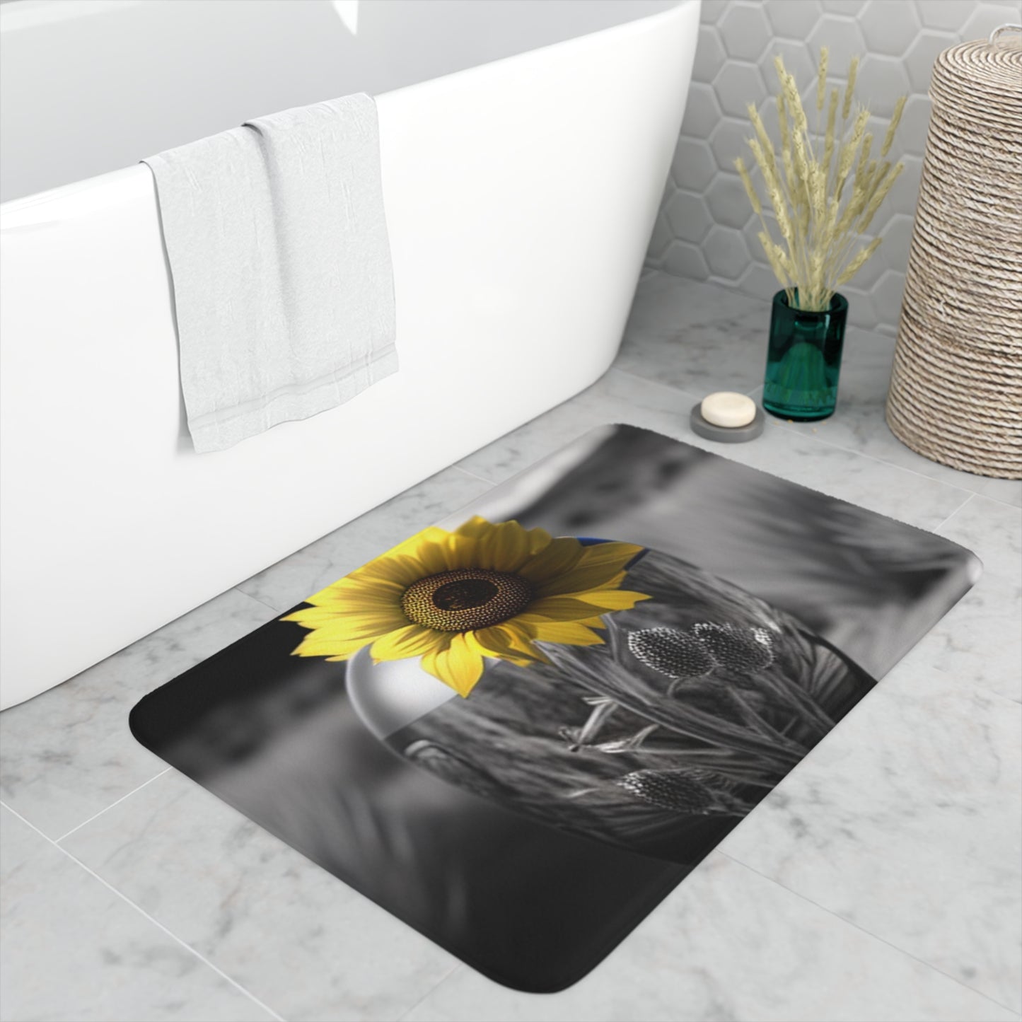 Memory Foam Bath Mat Yellw Sunflower in a vase 3