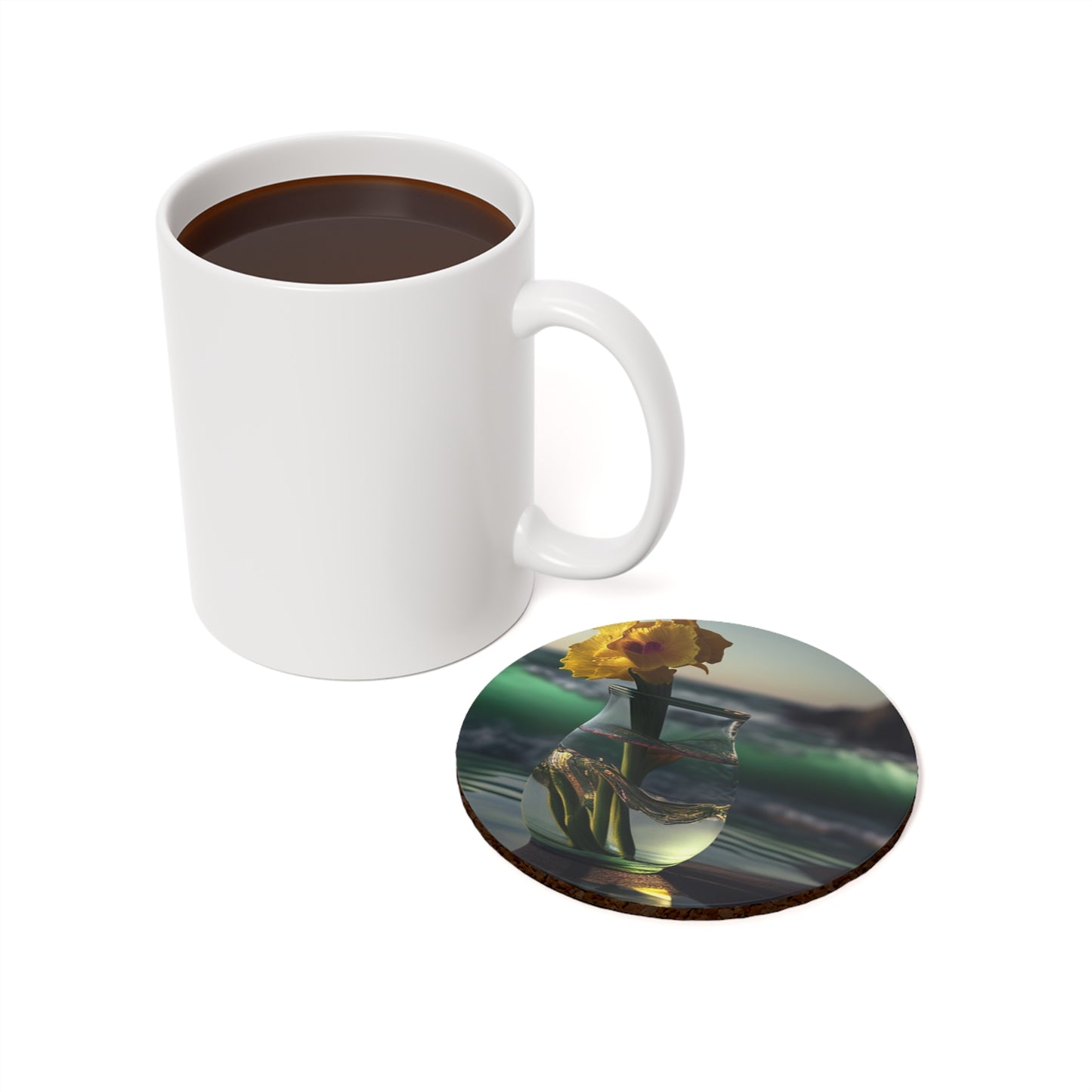 Cork Back Coaster Yellow Gladiolus glass 1