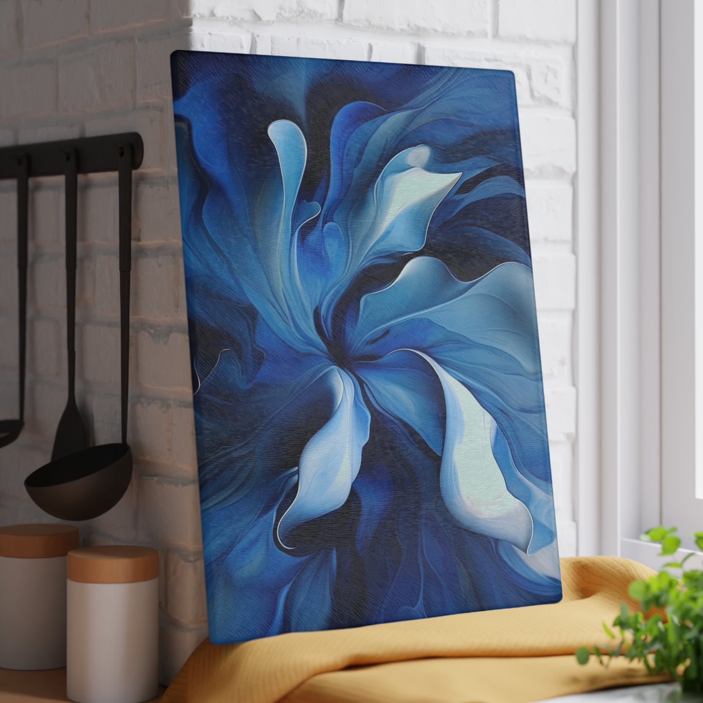 Glass Cutting Board Abstract Blue Tulip 4