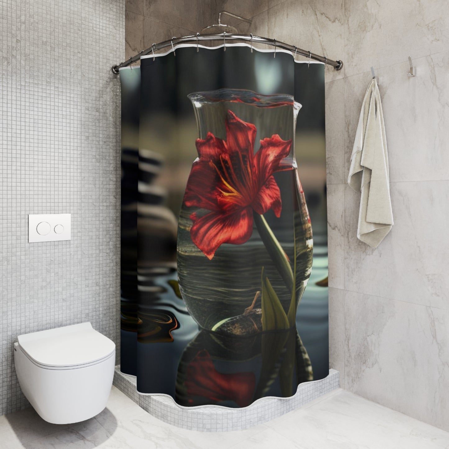 Polyester Shower Curtain Red Lily in a Glass vase 4