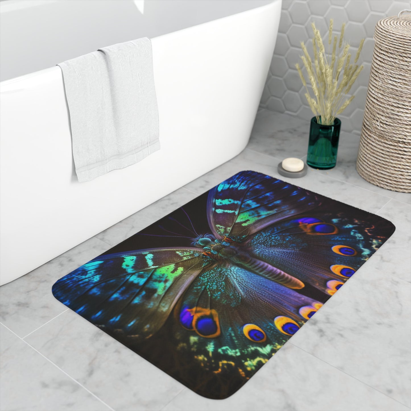 Memory Foam Bath Mat Neon Hue Butterfly 3