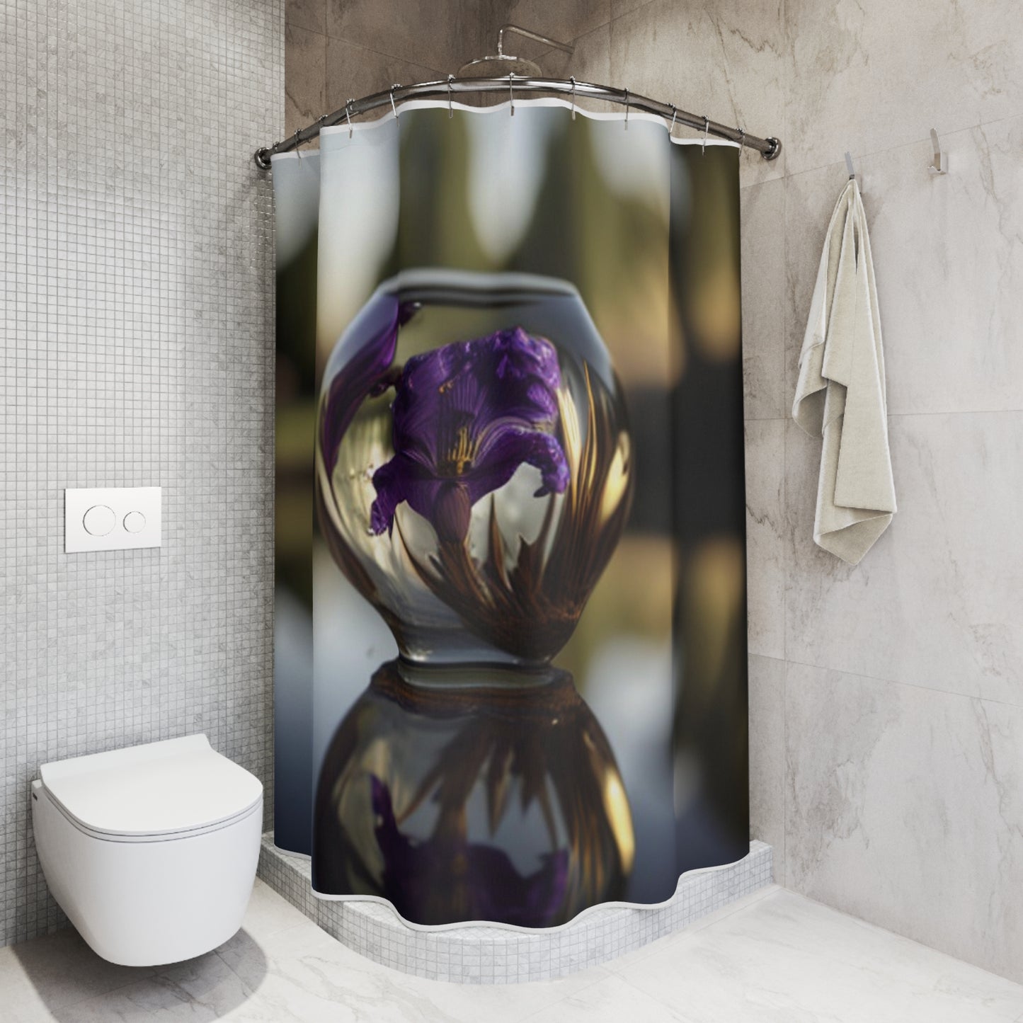 Polyester Shower Curtain Purple Iris in a vase 2
