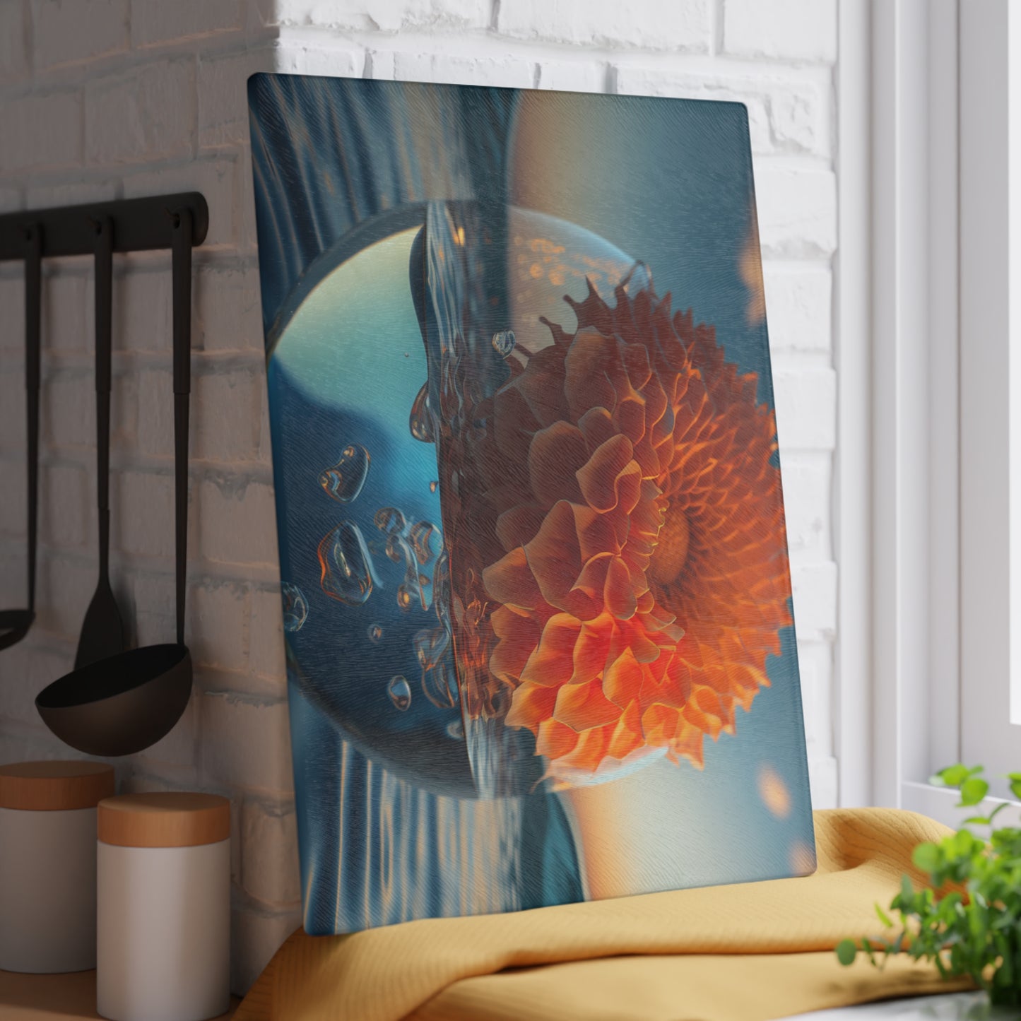 Glass Cutting Board Dahlia Orange 4