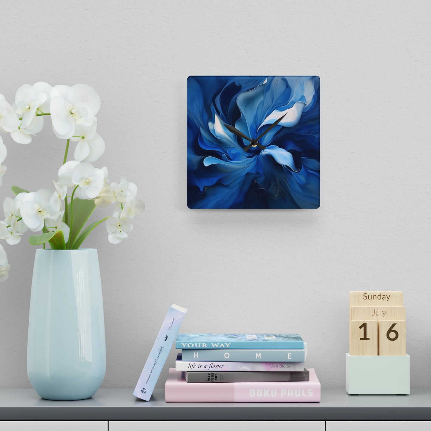 Acrylic Wall Clock Abstract Blue Tulip 4