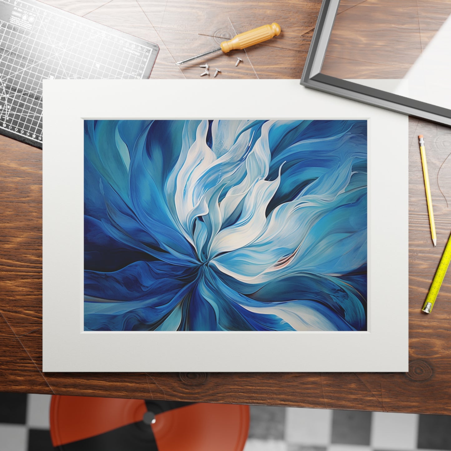Fine Art Prints (Passepartout Paper Frame) Blue Tluip Abstract 1