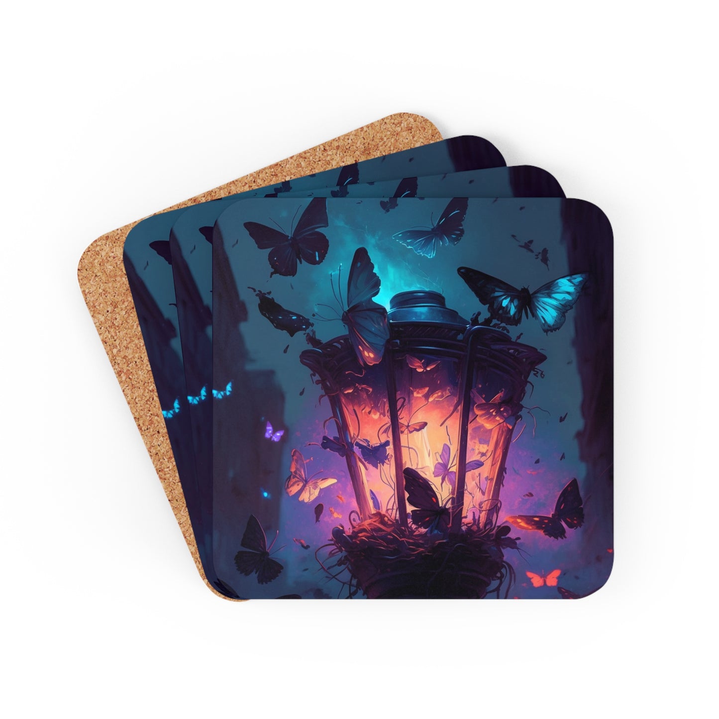 Corkwood Coaster Set Street Light Butterfly 3