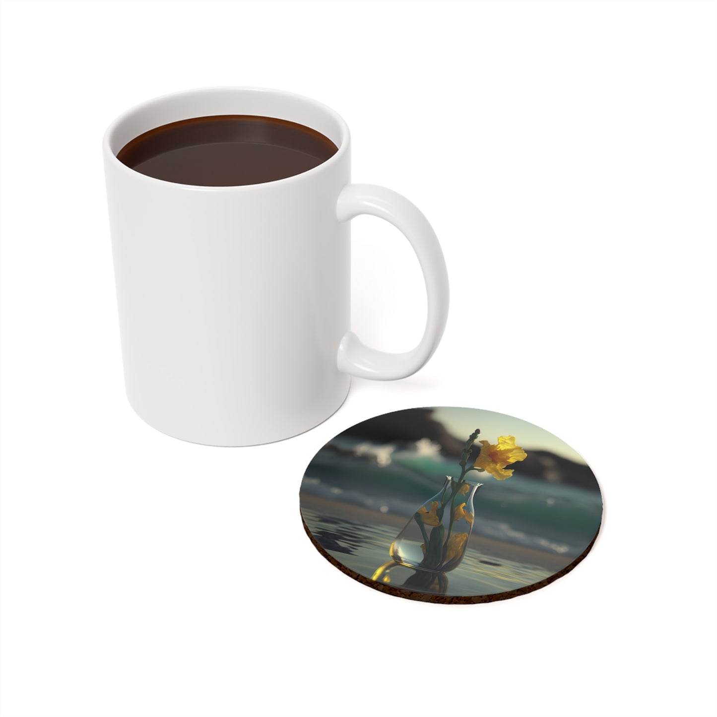 Cork Back Coaster Yellow Gladiolus glass 2