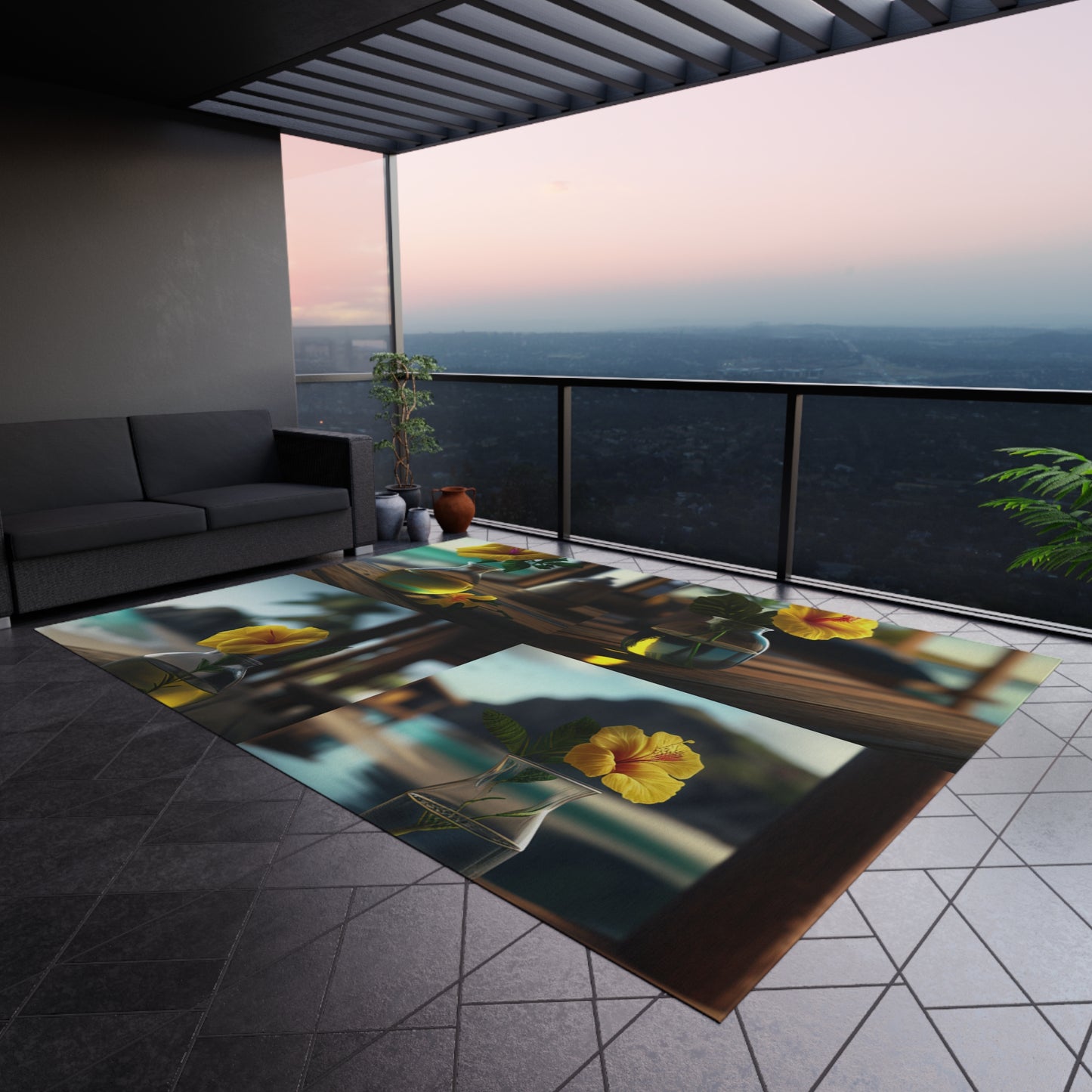 Outdoor Rug Yellow Hibiscus Wood 5