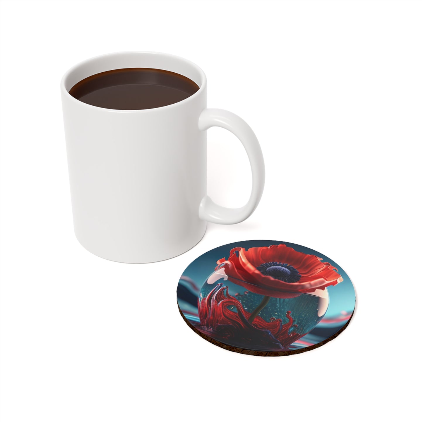 Cork Back Coaster Red Anemone in a Vase 2