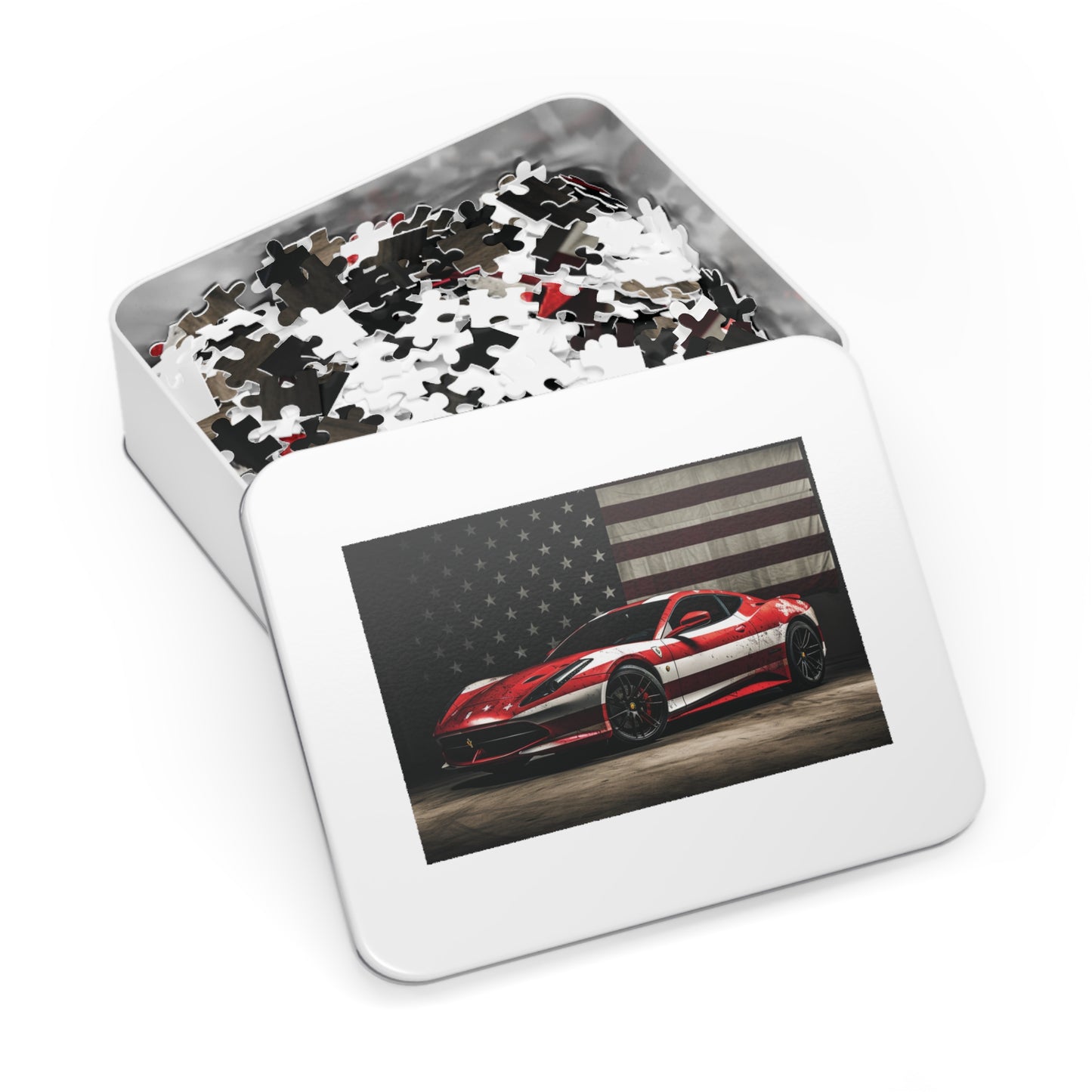 Jigsaw Puzzle (30, 110, 252, 500,1000-Piece) American Flag Background Ferrari 1