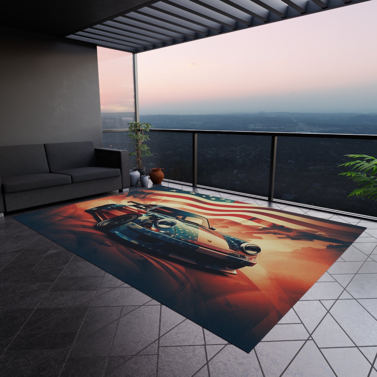 Outdoor Rug Abstract American Flag Background Porsche 4