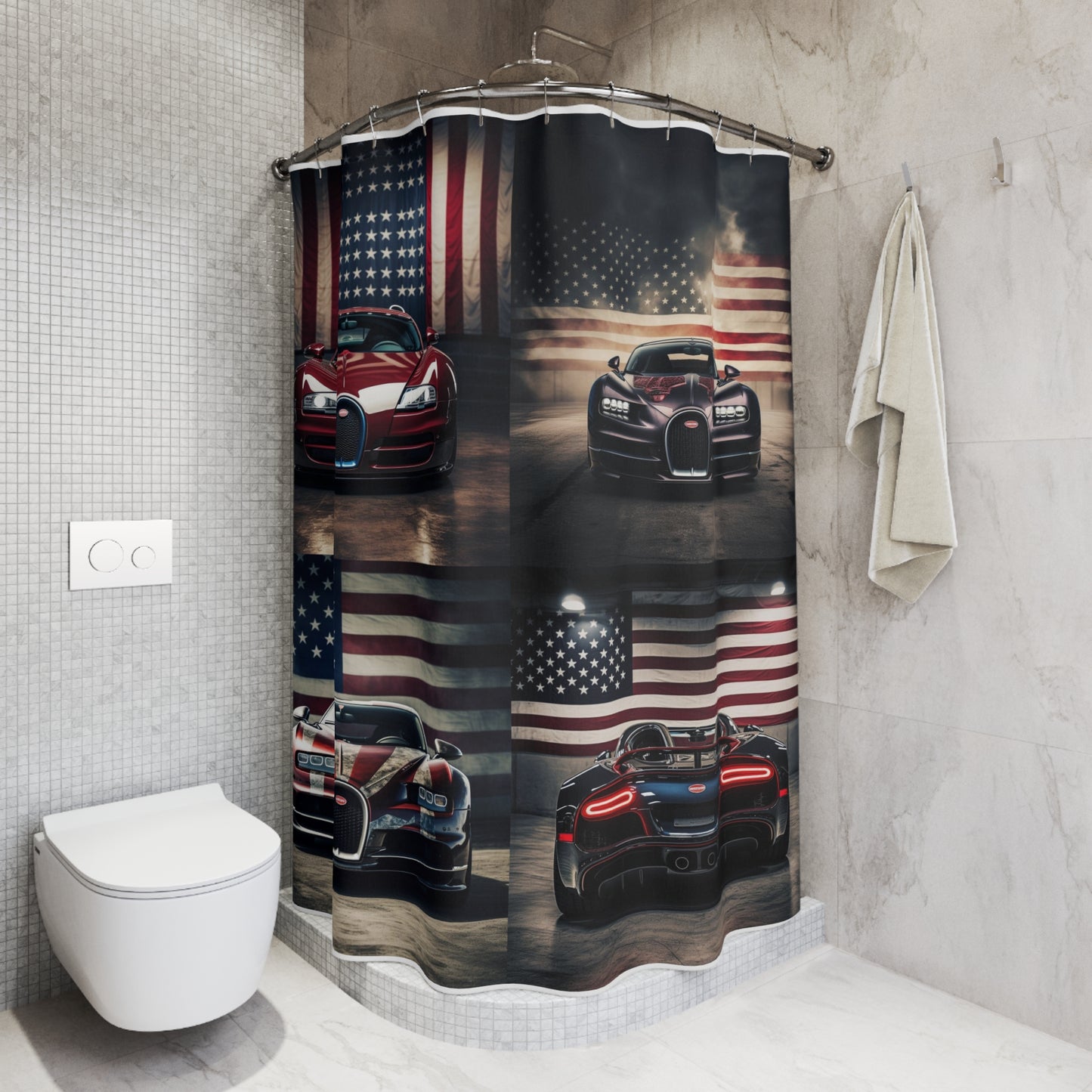 Polyester Shower Curtain American Flag Background Bugatti 5