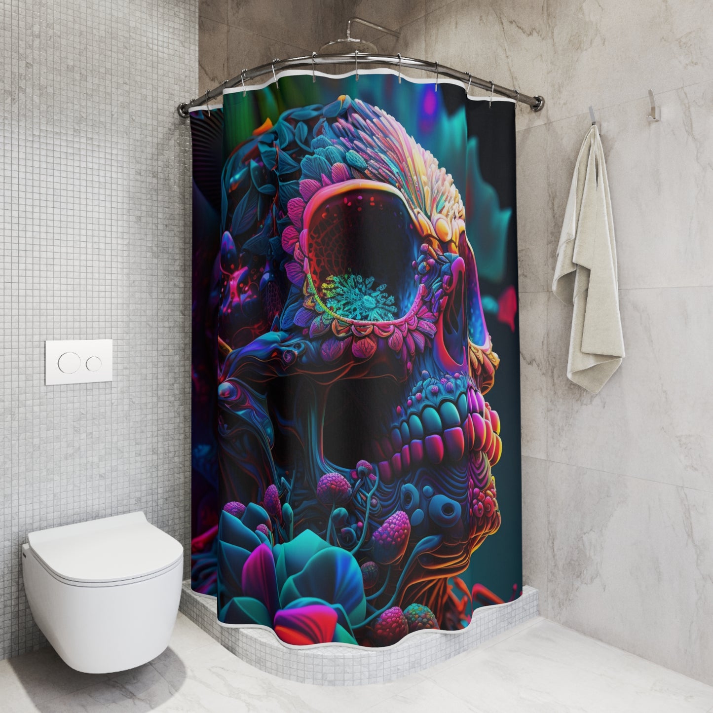 Polyester Shower Curtain Florescent Skull Death 3