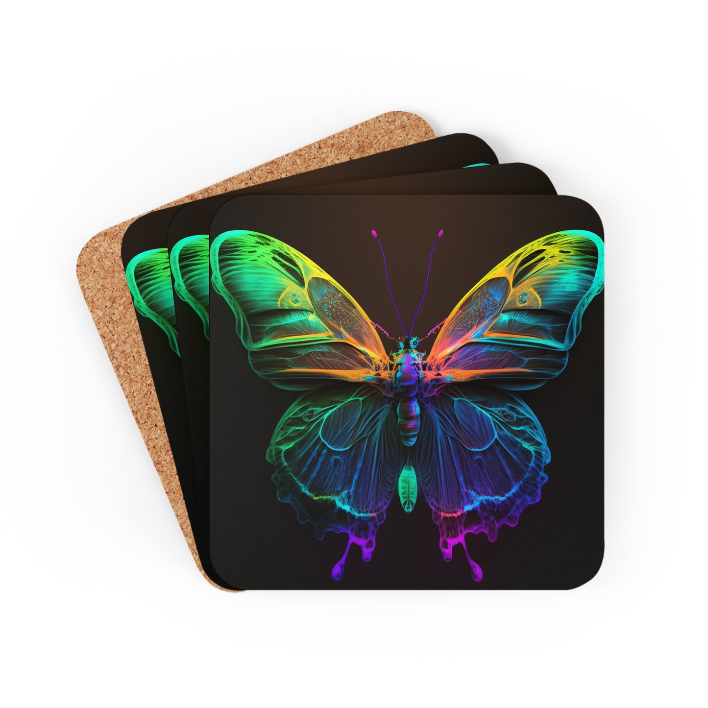 Corkwood Coaster Set Raw Hyper Color Butterfly 3