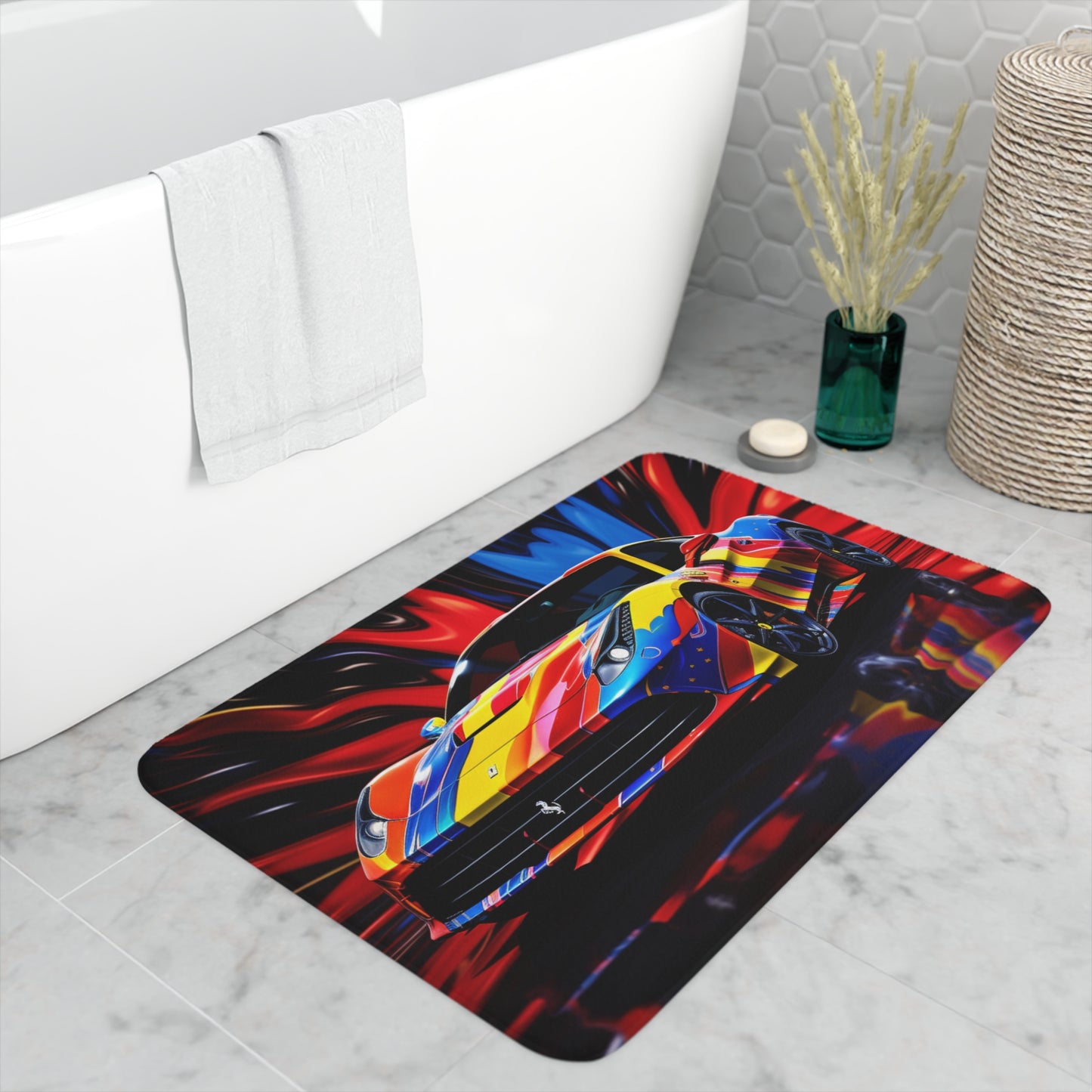 Memory Foam Bath Mat Hyper Colorfull Ferrari 1