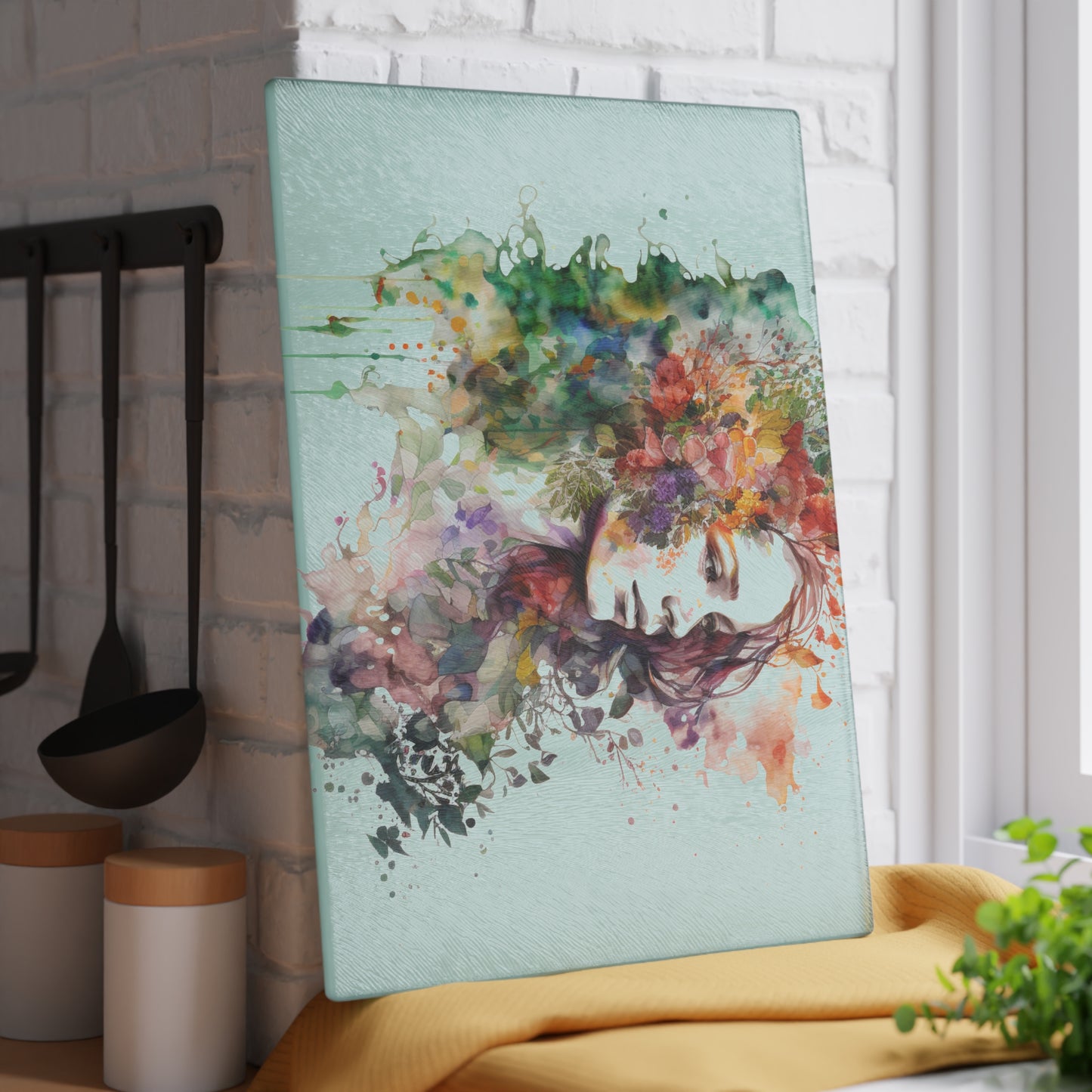 Glass Cutting Board Mother Nature Bright Spring Colors Realistic Watercolor 3