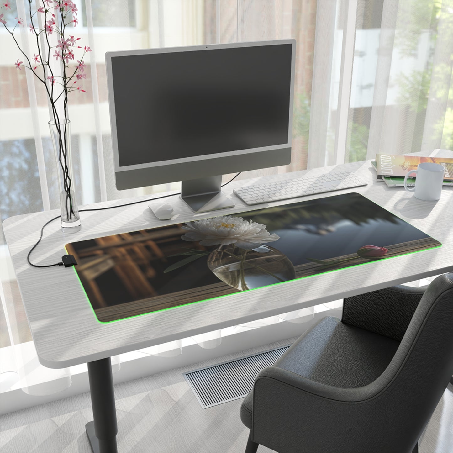 LED Gaming Mouse Pad White Peony glass vase 4