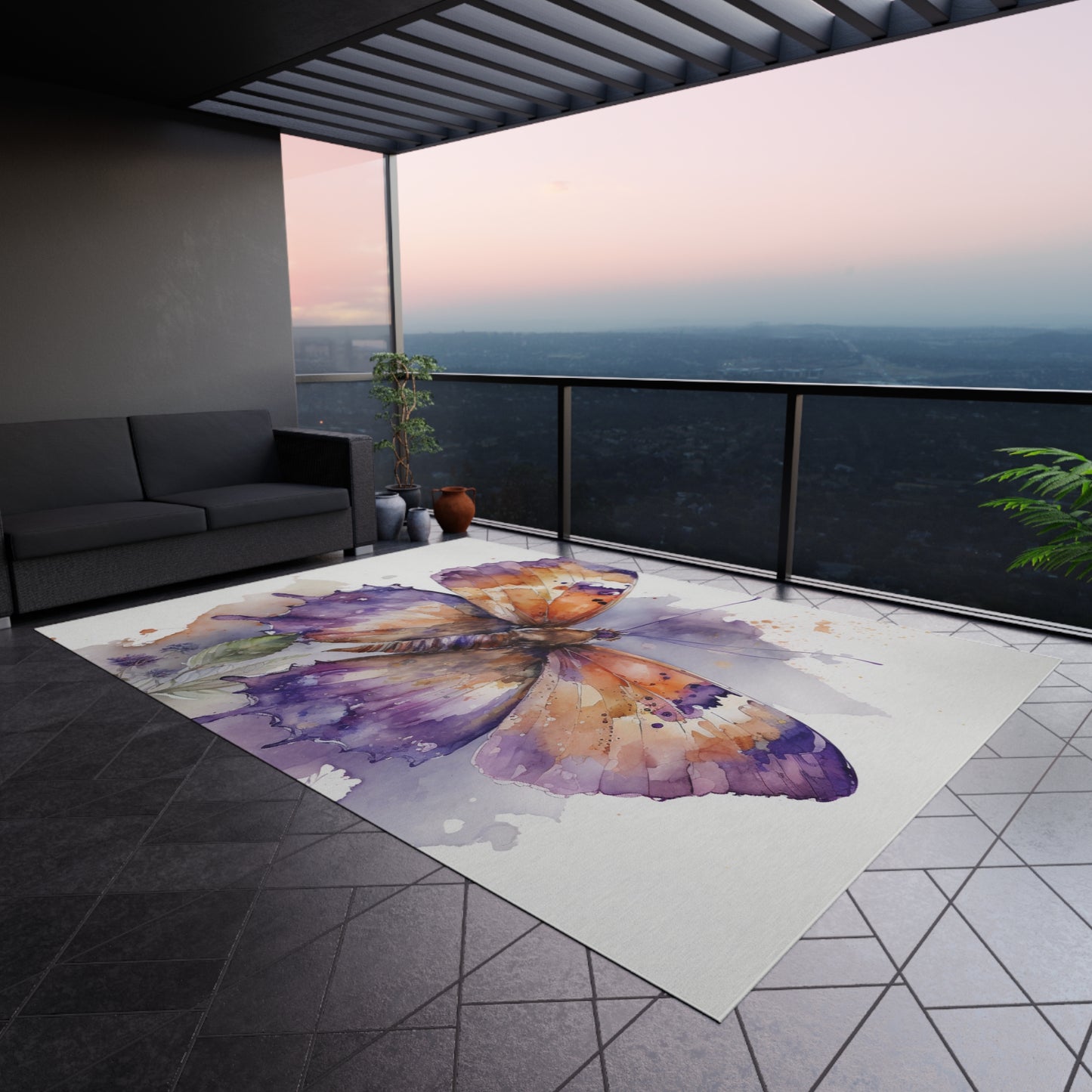 Outdoor Rug MerlinRose Watercolor Butterfly 1