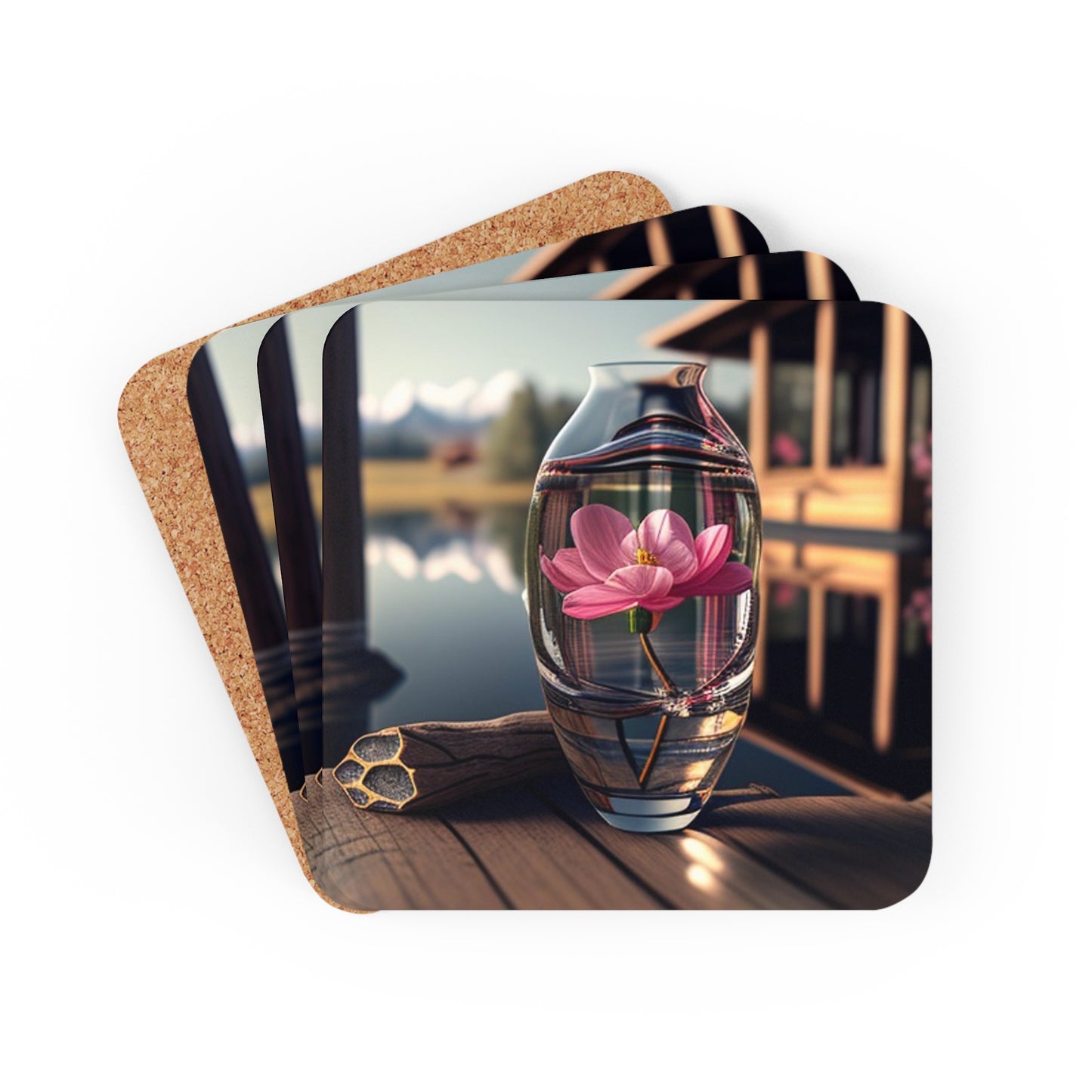 Corkwood Coaster Set Pink Magnolia 2
