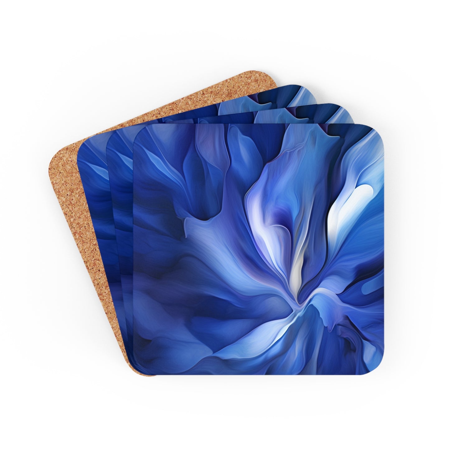Corkwood Coaster Set Abstract Blue Tulip 3