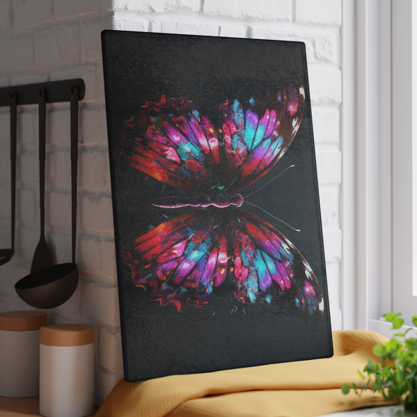 Glass Cutting Board Hyper Colorful Butterfly Macro 3