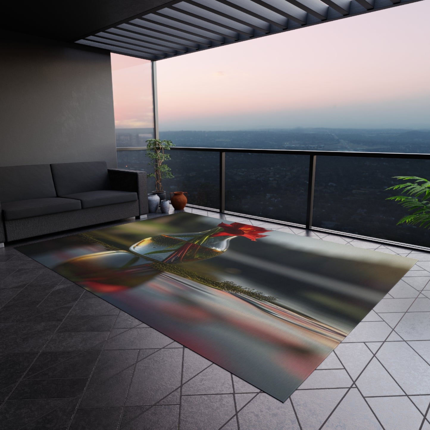 Outdoor Rug Red Lily in a Glass vase 3