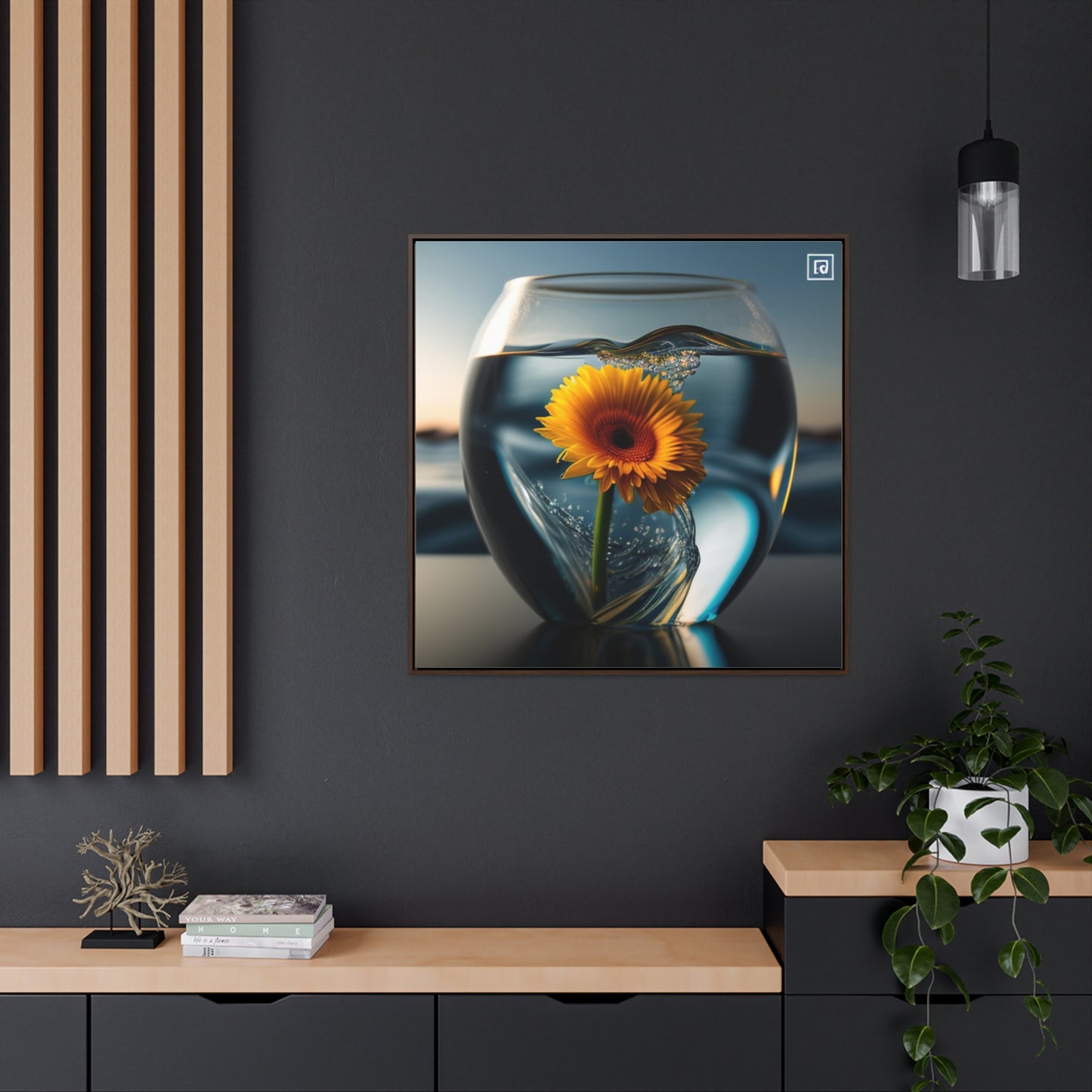 Gallery Canvas Wraps, Square Frame yello Gerbera glass 3