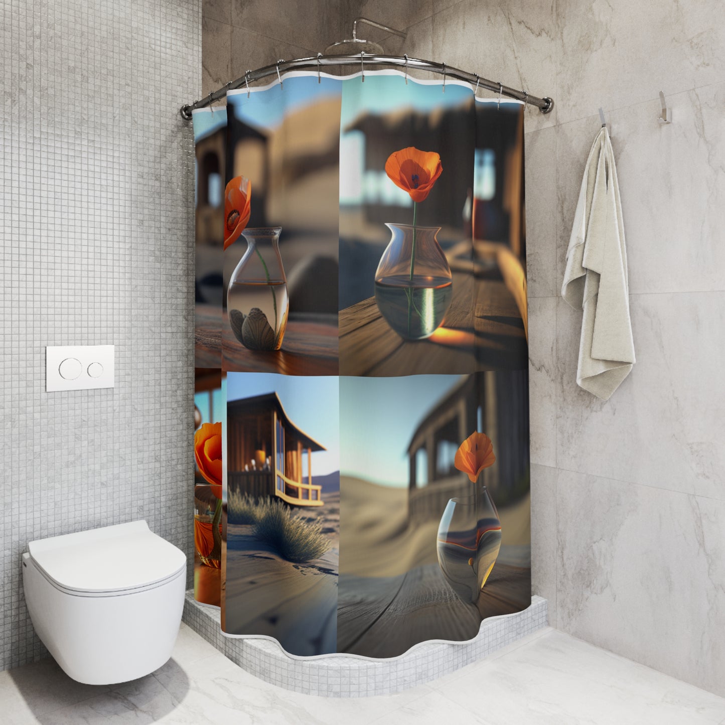 Polyester Shower Curtain Poppy in a Glass Vase 5