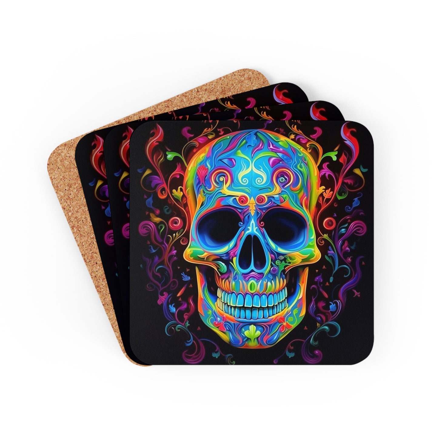 Corkwood Coaster Set Macro Skull Color 4