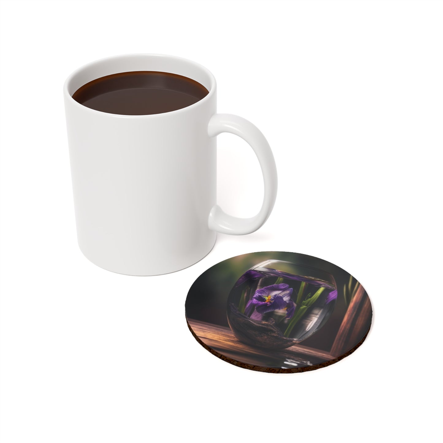 Cork Back Coaster Purple Iris in a vase 4