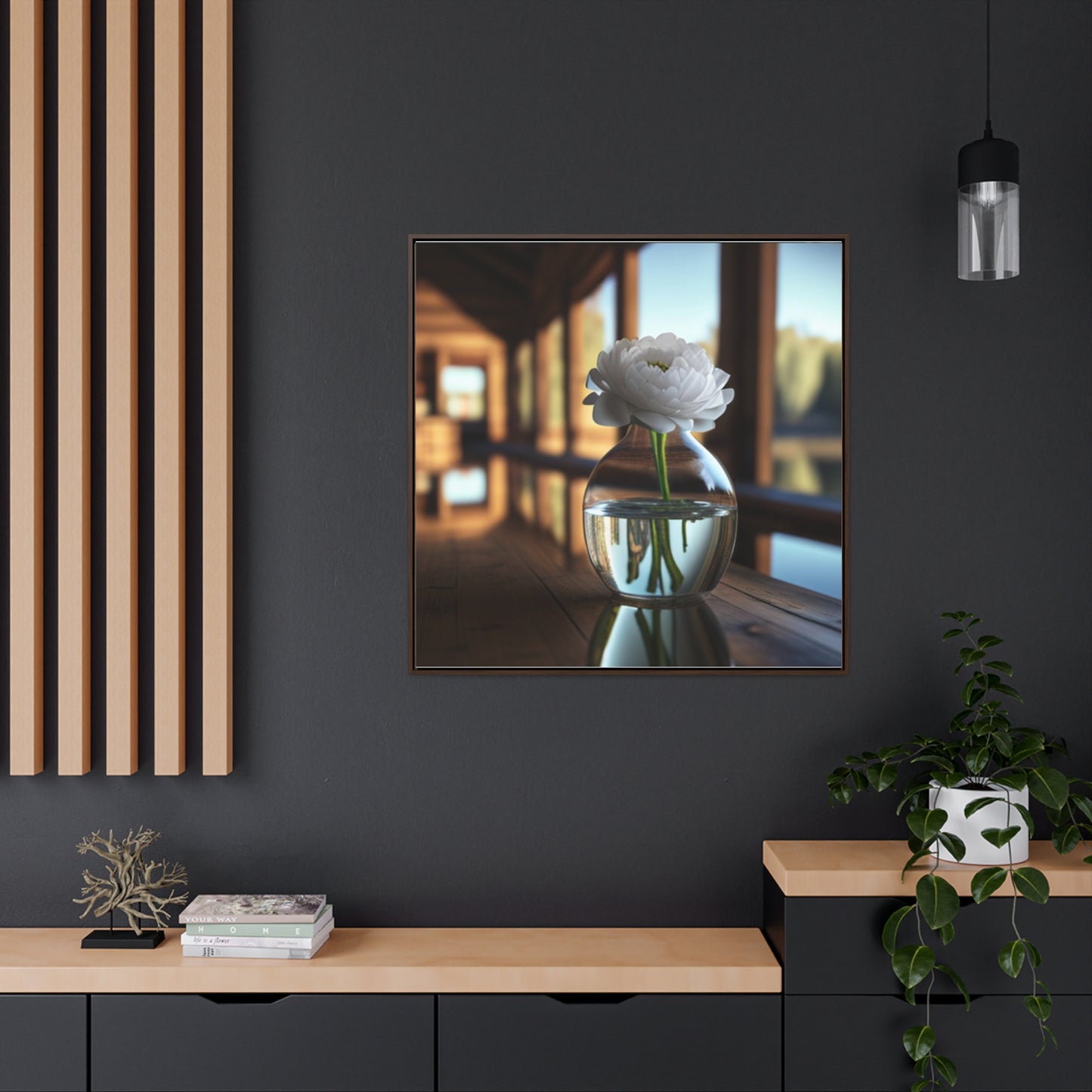 Gallery Canvas Wraps, Square Frame White Peony glass vase 3