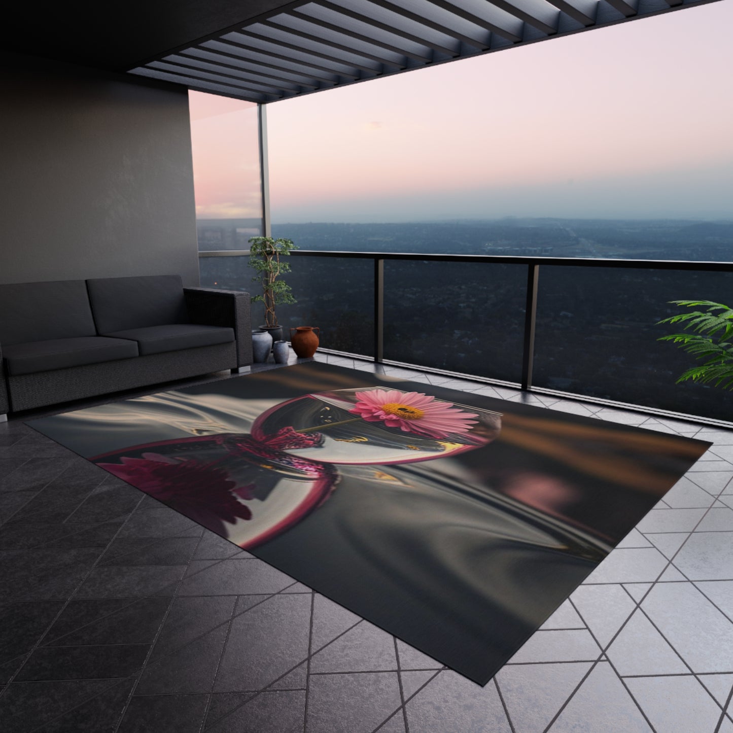 Outdoor Rug Pink Daisy 1