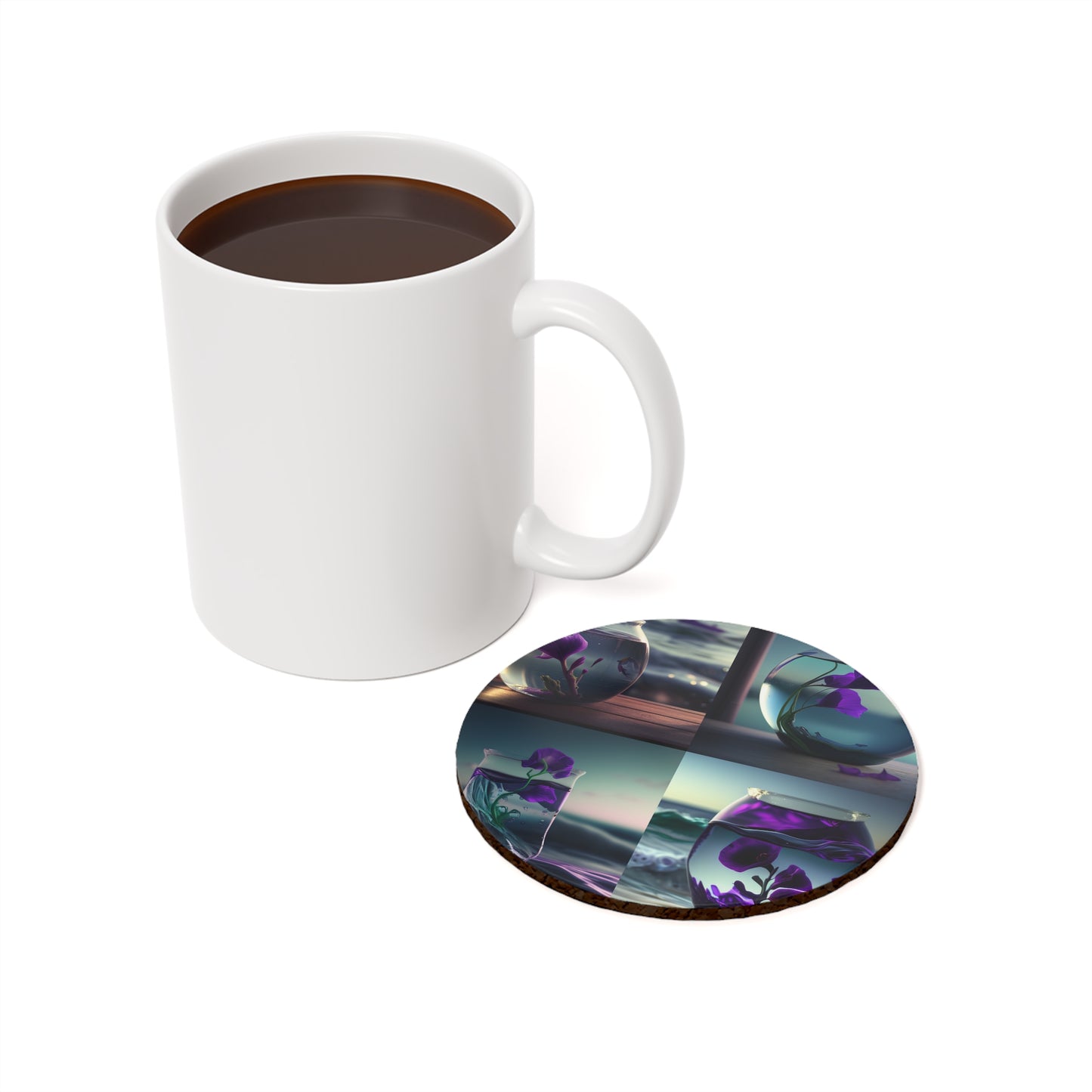 Cork Back Coaster Purple Sweet pea in a vase 5