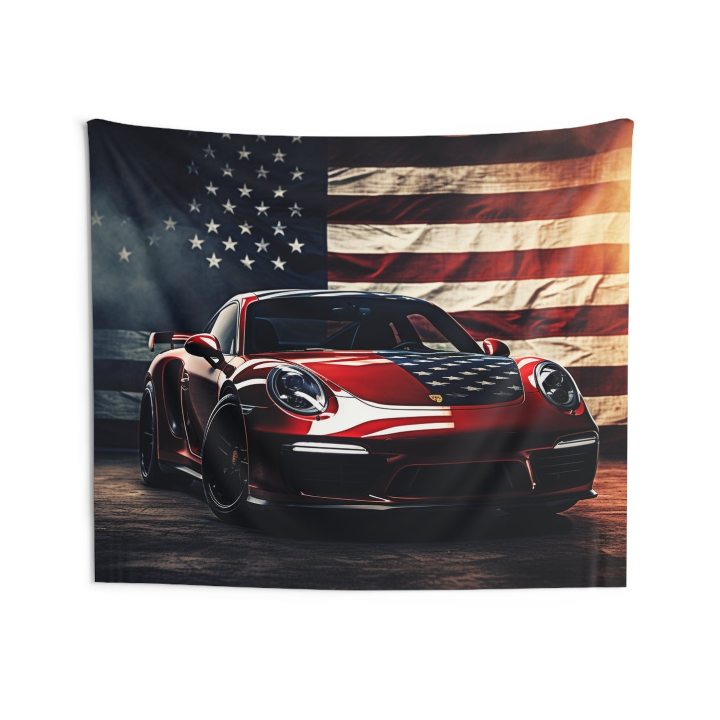 Indoor Wall Tapestries American Flag Background Porsche 2