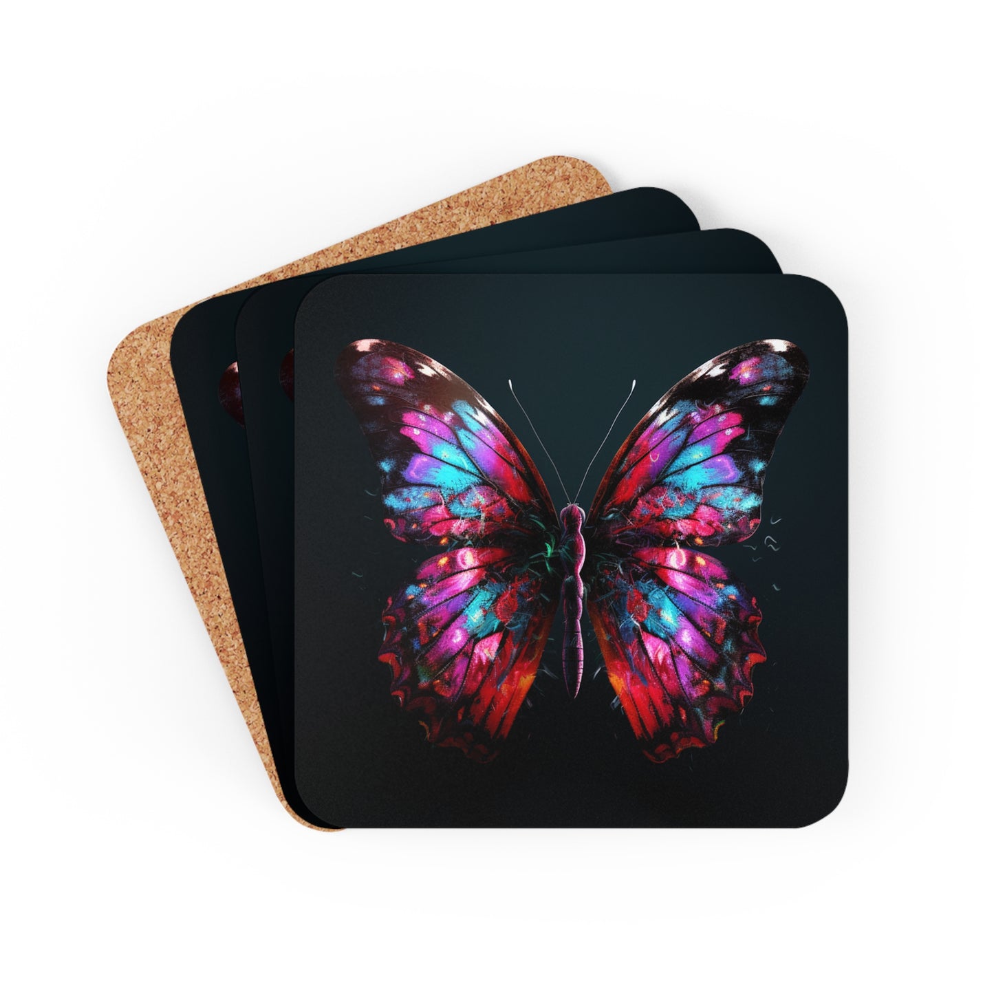 Corkwood Coaster Set Hyper Colorful Butterfly Macro 3