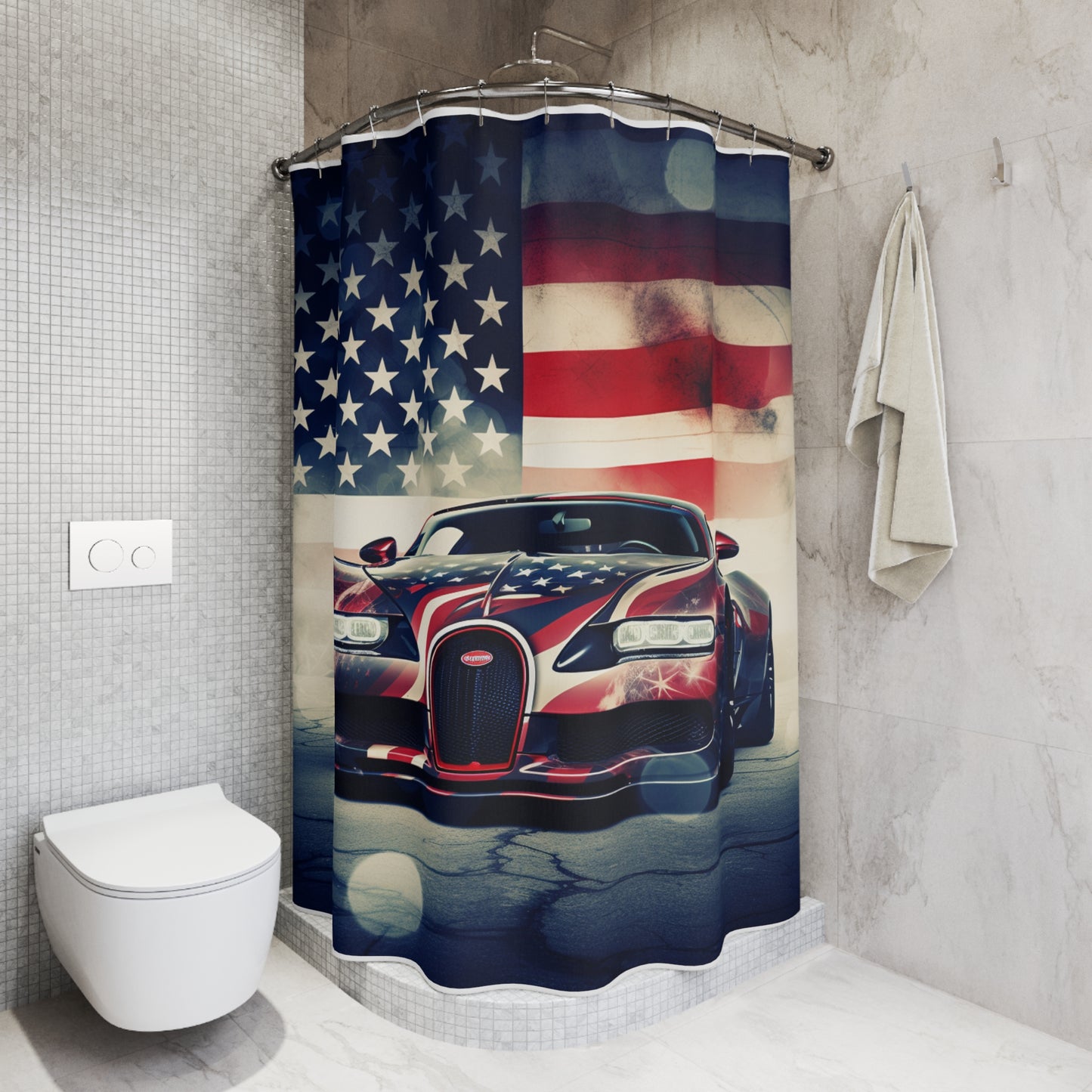 Polyester Shower Curtain Abstract American Flag Background Bugatti 1