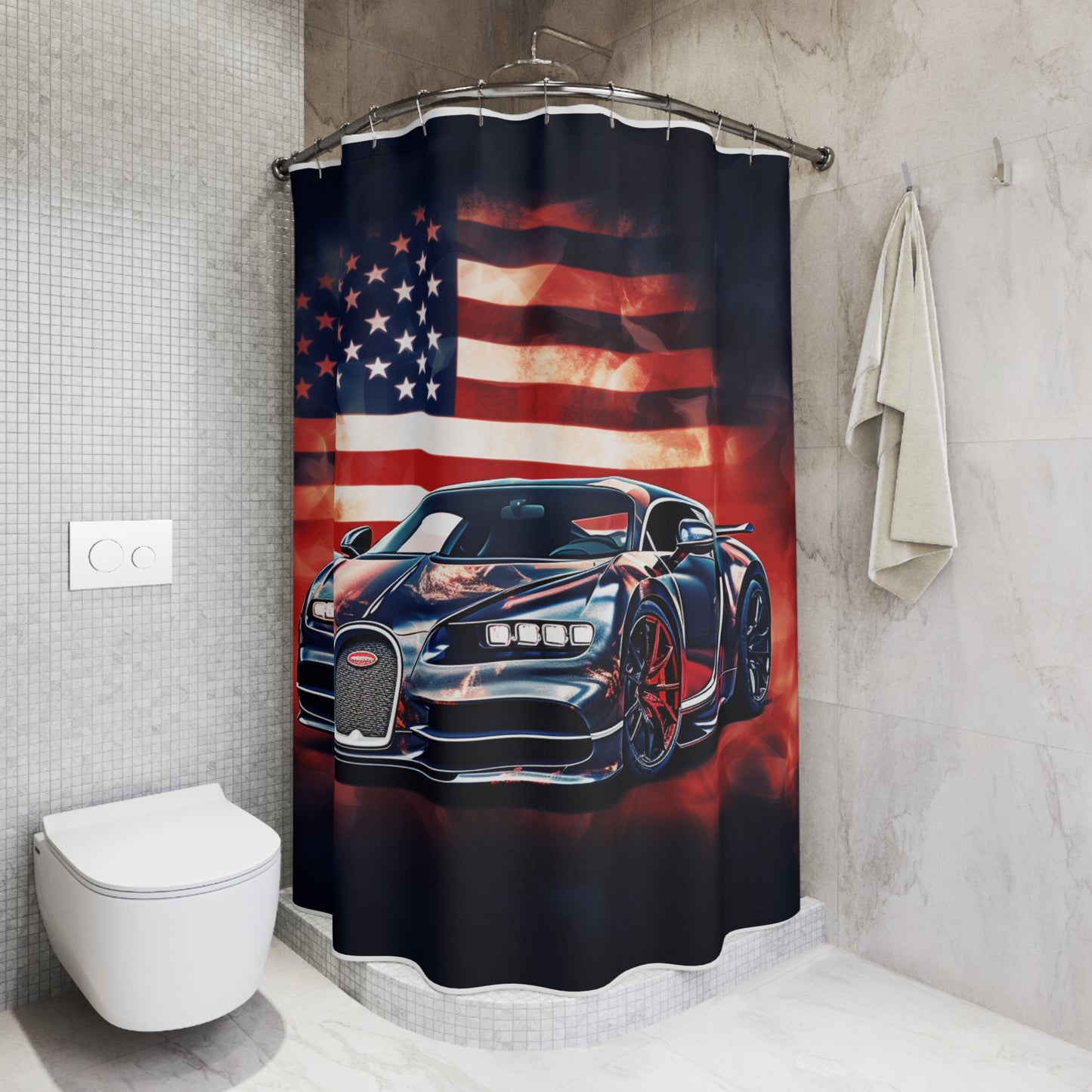 Polyester Shower Curtain Abstract American Flag Background Bugatti 4