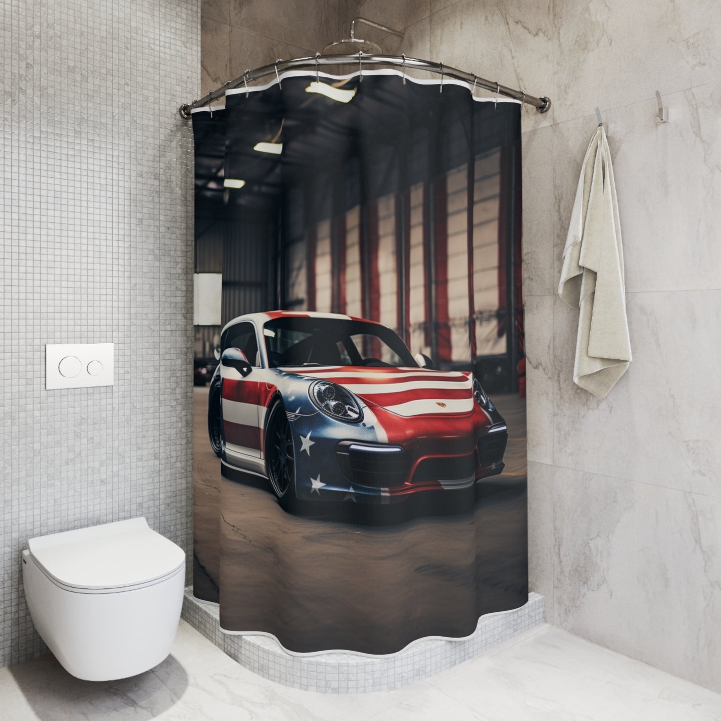 Polyester Shower Curtain American Flag Porsche 2