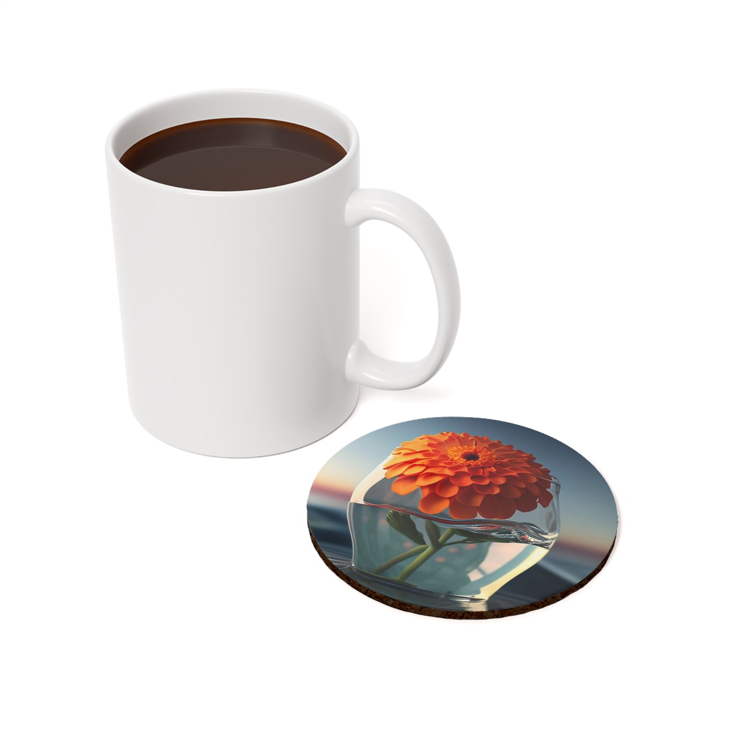 Cork Back Coaster Orange Zinnia 4